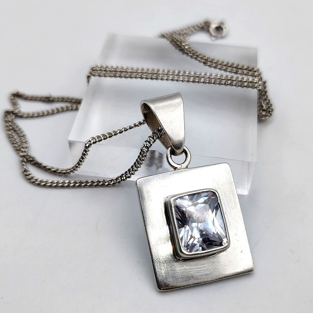 Vintage Silpada Sterling Silver 925 Emerald Cut CZ Rectangular Pendant Necklace